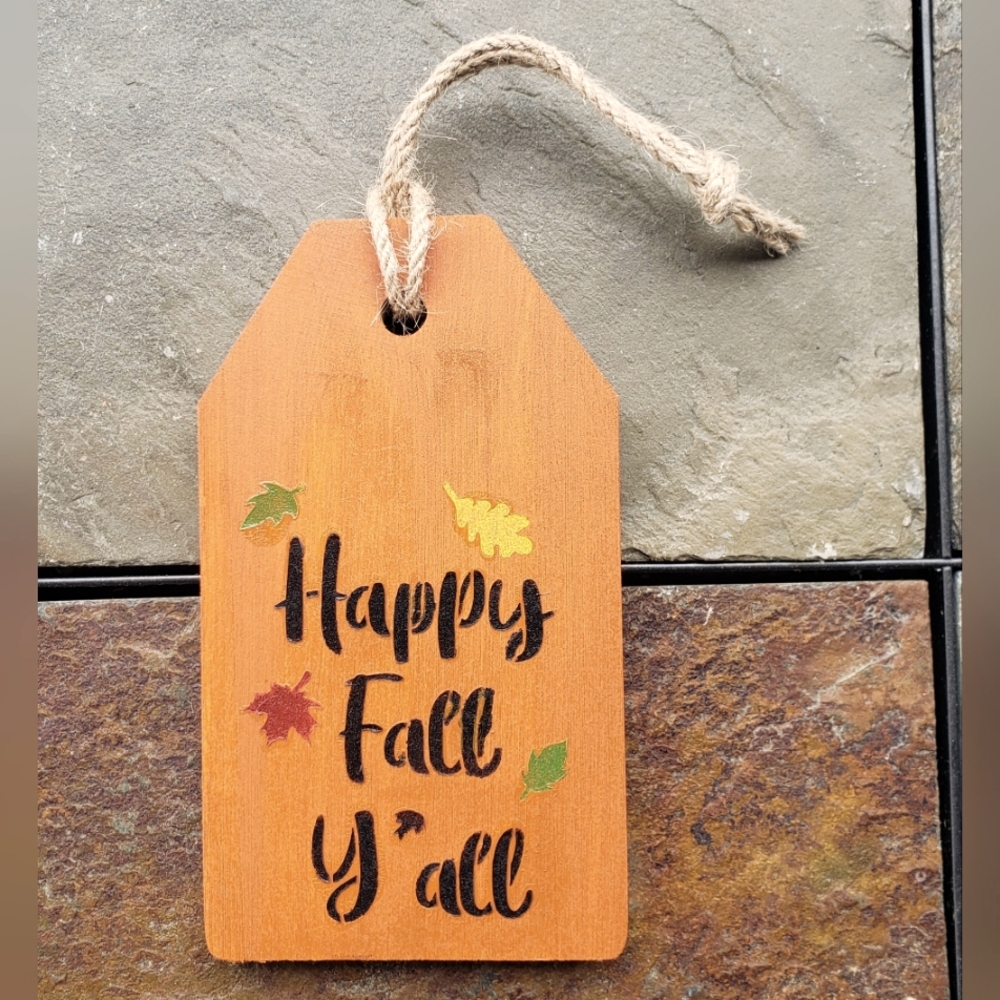 Handcrafted Happy Fall Y'all Wooden Tag Sign Double Sided